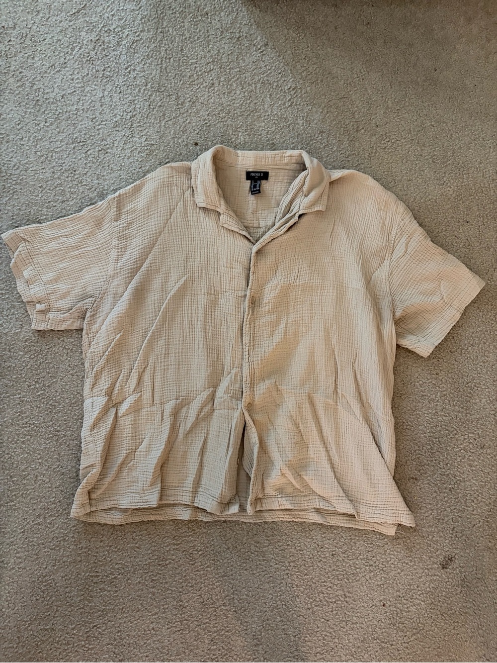 Forever 21 Men's Textured Cream Button-Up Shirt